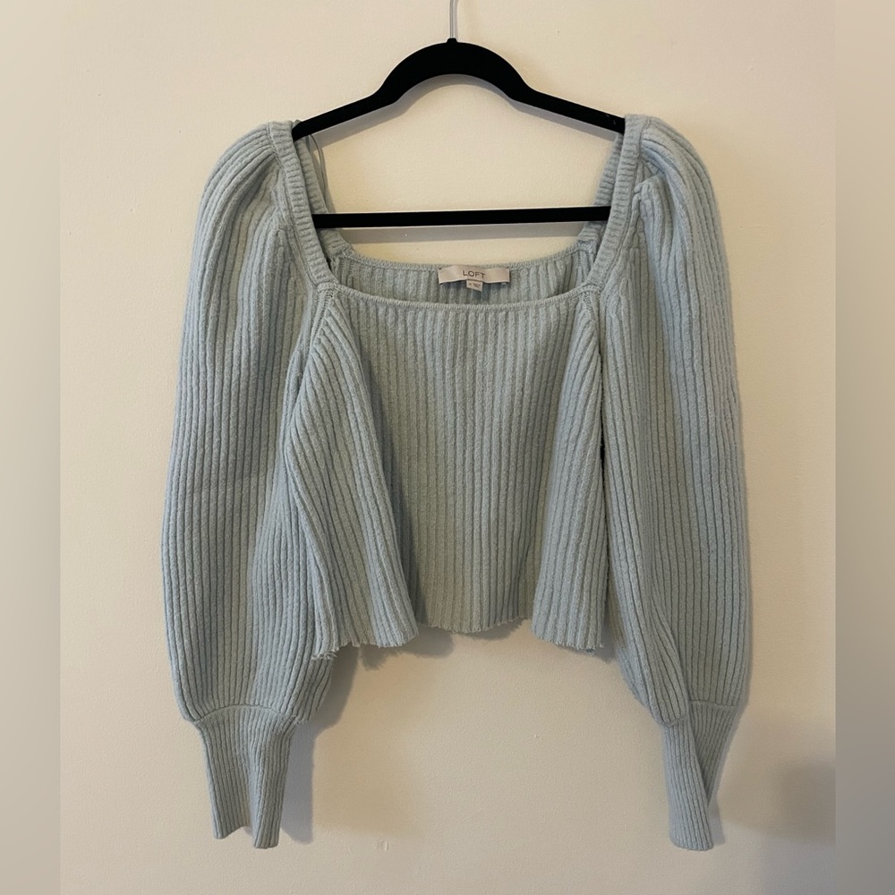 LOFT Dusty Blue Puff Sleeve Sweater, Size M